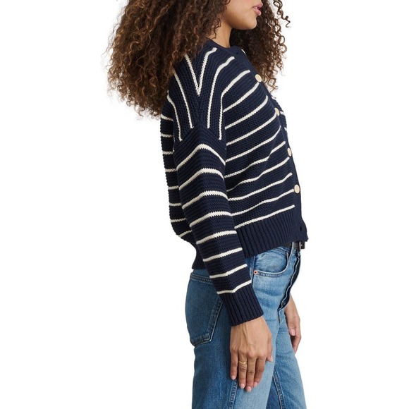 ALEX MILL Nico Chunky Stripe Cardigan Sweater Women's Large Cropped Oversized - Picture 6 of 10